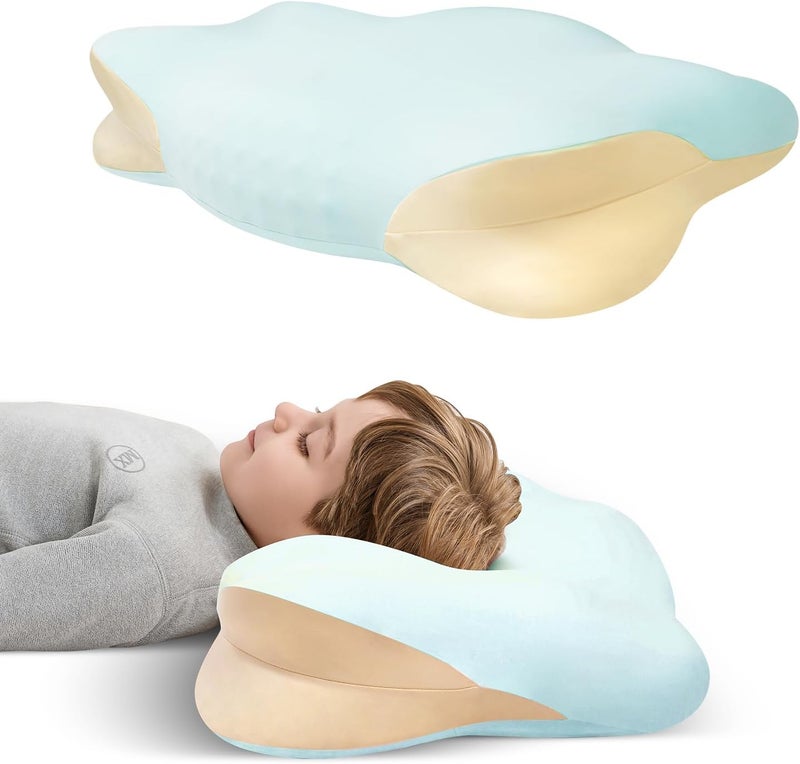 RESTIRY Memory Foam Toddler Pillow, Breathable Cooling Removable Pillowcase, Kids Pillow for Sleeping, Ergonomic Contour Neck Pillow for Back & Side & Stomach Sleeping 12x22 in (Blue) - Image 1